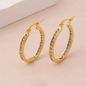 NEW Kaede Luxe 18K Gold Plated Pave Crystal Oval Hoop Earrings